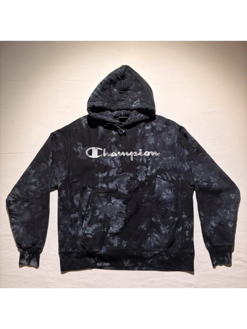 Champion Reverse Weave Tie Dye Hoodie Mens Large Black Gray